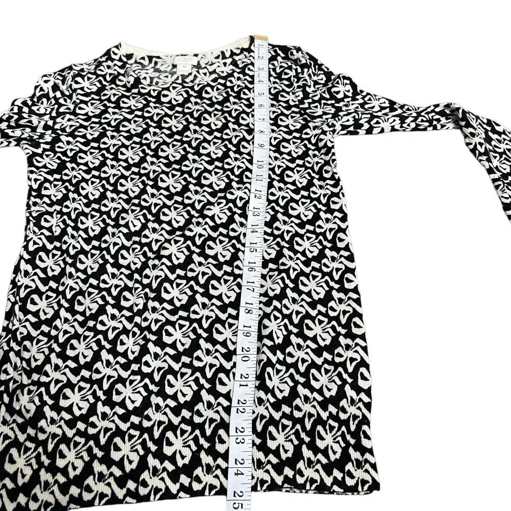 J.CREW‎ Sweater Merino Wool Black Bow Print Size XS